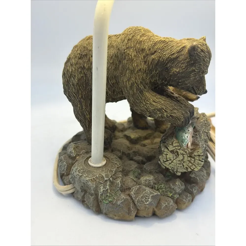 Rustic Bear Fish Table Desk Nightstand Night Lamp Light Woodland Cabin Lodge